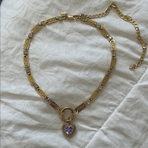 Vanessa Mooney Gold Heart Pendant Necklace with Purple Crystal